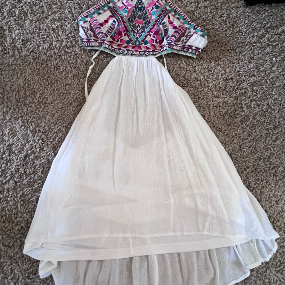 White Maxi Dress with Colorful Embroidered Bodice
